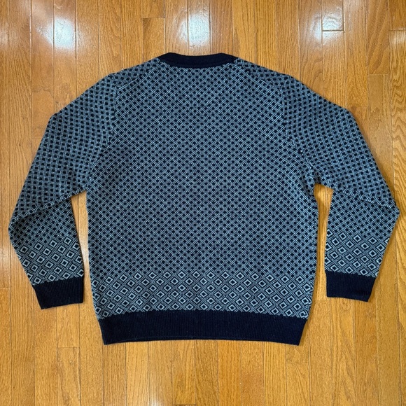 Jos. A. Bank Wool V-Neck Sweater Men's XL Navy Blue White Diamond Patterned Ivy - Picture 3 of 6